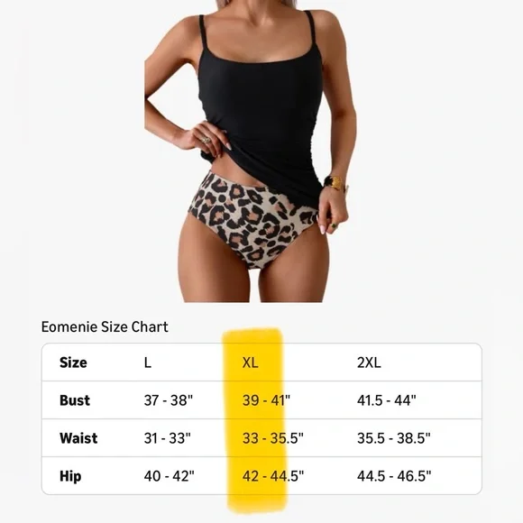 Eomenie Tankini Two Piece Tummy Control High Waist Full Coverage Slim XL Leopard - Picture 3 of 9